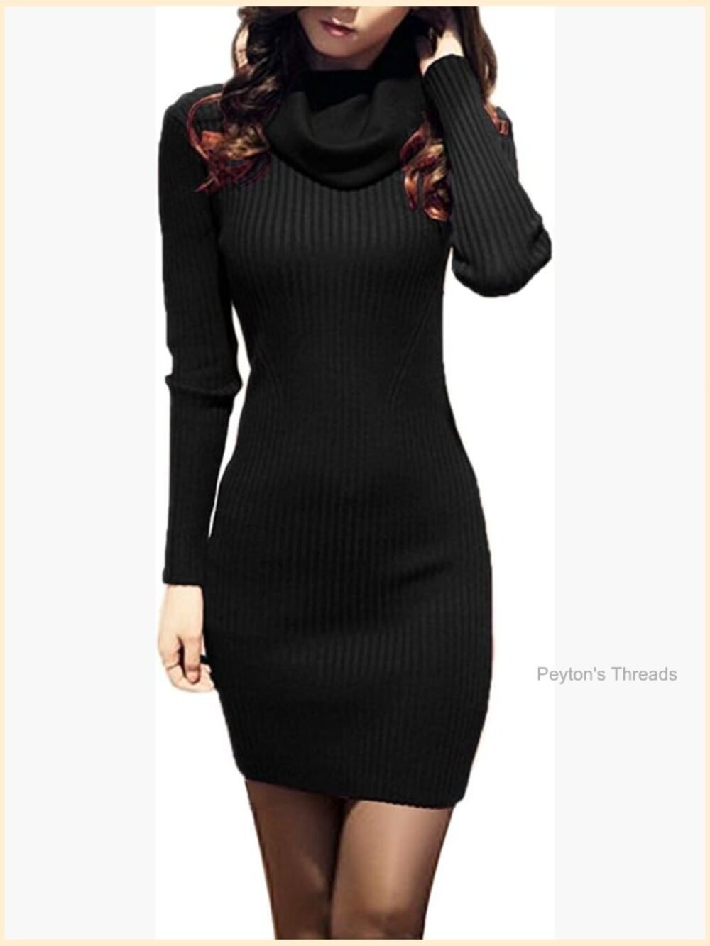 Ribbed Knit Bodycon Midi Dress Cowl Neck Long Sleeve Fitted - Picture 1 of 7